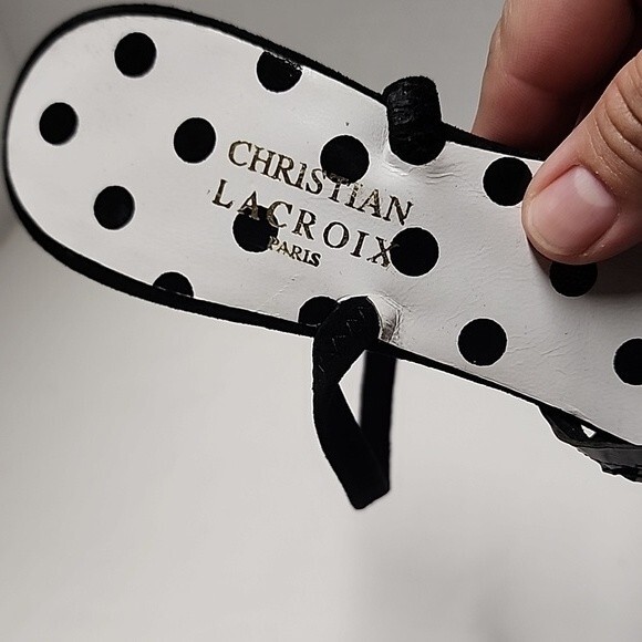 Christian Lacroix polka dot cut out sling back heels - Picture 5 of 12